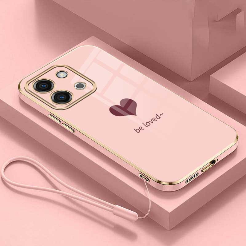 Vivo Y28 Y18 Y18s VivoY28 สไตล ์ Love Heart ยางฝาครอบโทรศัพท ์ Glossy ไฟฟ ้ าชุบกรณี Lanyard Casing