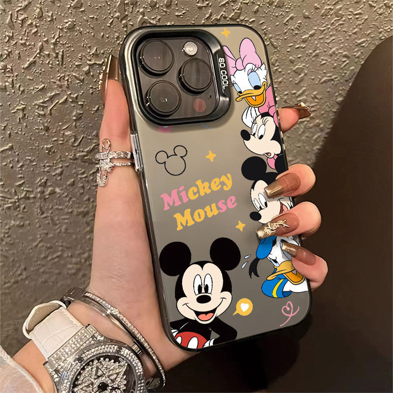 การ์ตูนมิกกี้เมาส์และโดนัลด์ดั๊กเคสโทรศัพท์สําหรับ IPhone 11 12 13 14 15 Pro Max Xr X XsMax 7/8 Plus Se2020 เลนส์กันกระแทกซิลิโคนแข็ง TPU ฝาหลัง