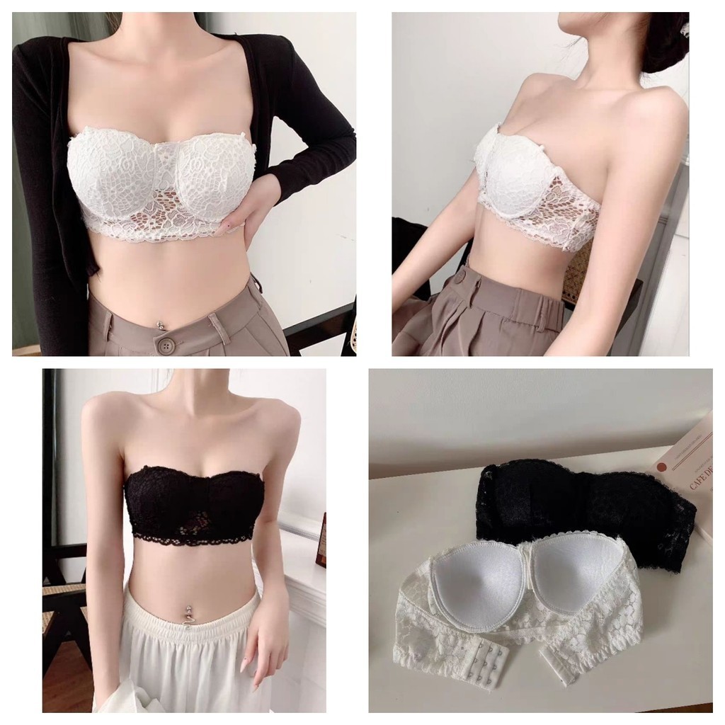 Glassy Sky พร้อมส่ (FY3012) -H เสื้อเกาะอก เสื้อในเกาะอกไร้สาย ลวดลายลูกไม้ ตะขอ3ระดับ