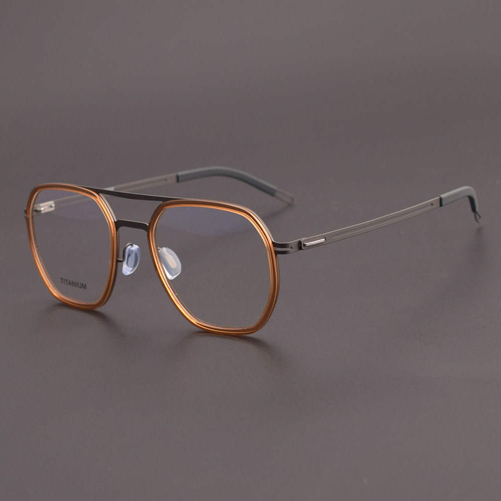 Double Beam กรอบแว ่ นตา Retro รูปหลายเหลี ่ ยมกรอบขนาดใหญ ่ กรอบไทเทเนียมบริสุทธิ ์ voos สไตล ์ เดียวกัน8202310หนังสือสีแดงเล ็ กๆ