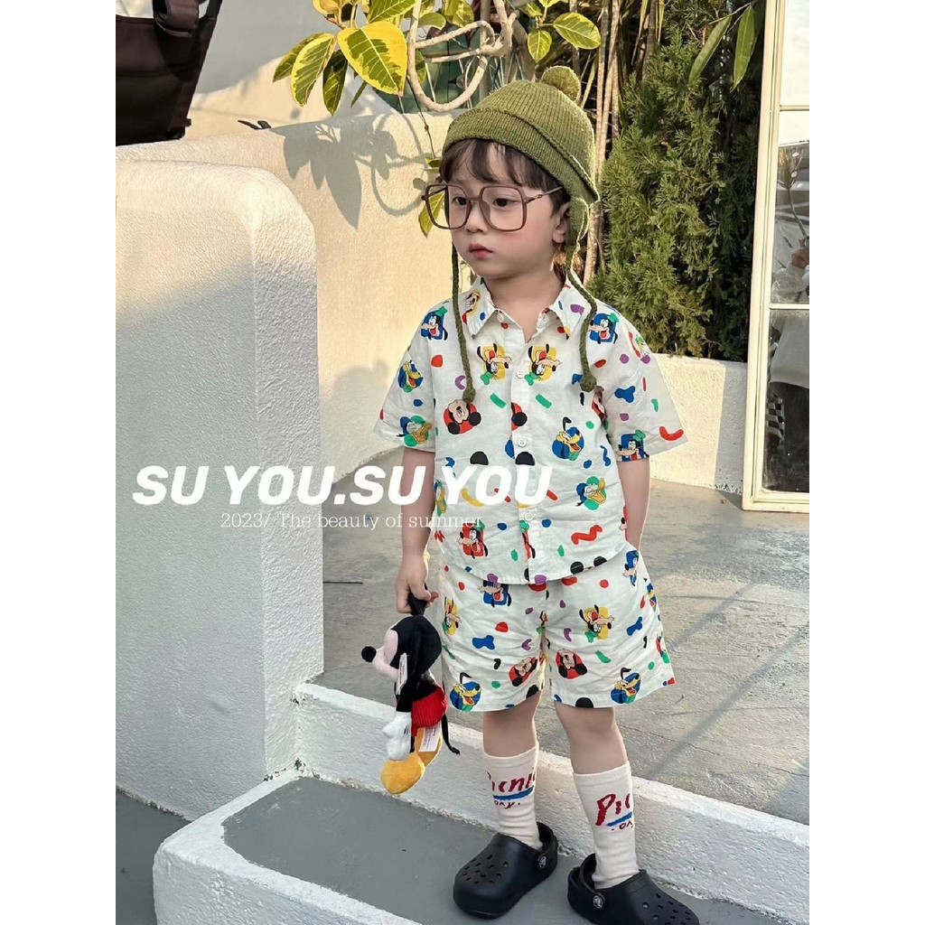 [WM เสื้อผ้าเด็กแตงโม] พร้อมสต็อก & จัดส่งฟรี ชุดนอนเด็กชายฤดูร้อนเวอร์ชั่นเกาหลีสไตล์ใหม่เด็กน่ารักเย็นการ์ตูนกางเกงขาสั้นแขนสั้นชุดนอนขนาดกลางขนาดใหญ่เด็ก Casual Com