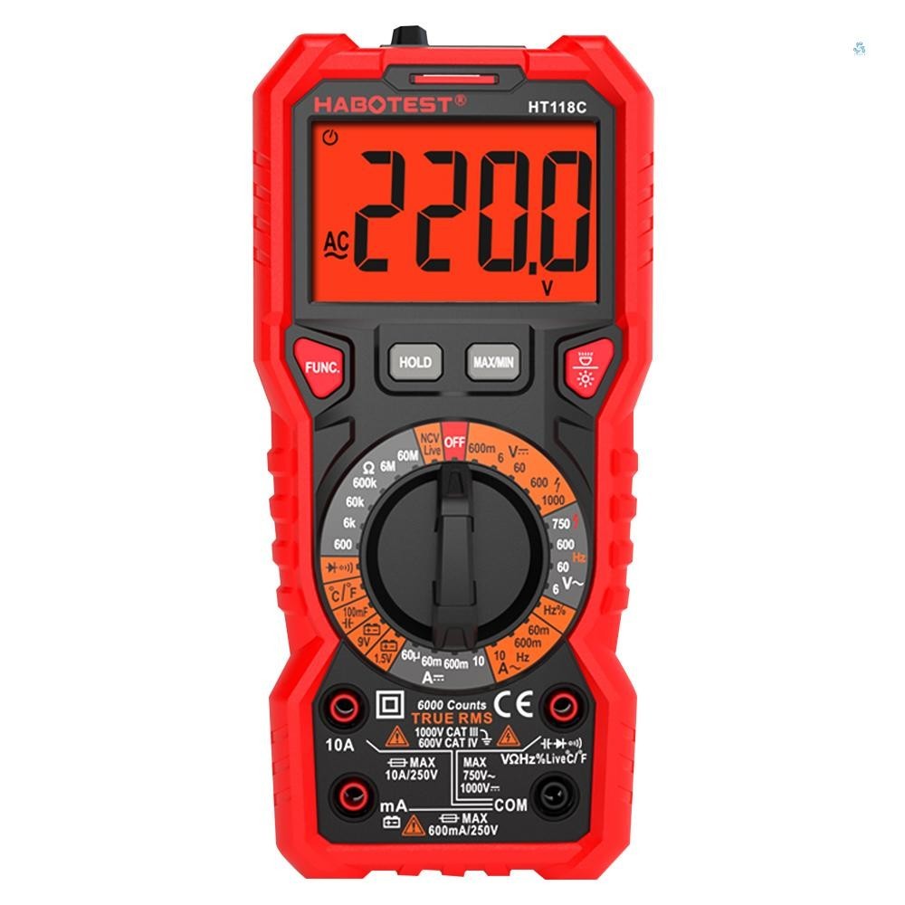 Habotest HT118C มัลติมิเตอร์แบบดิจิตอลช่วงด้วยตนเอง Multi-meter 6000 นับ True RMS วัด AC/DC แรงดันไฟ