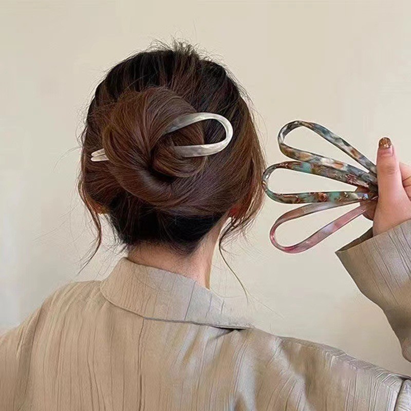 High-end Acetate U-Shaped Hairpin หญิงใหม่สไตล์จีนโบราณ Cheongsam แผ่น Hairpin Horse Face กระโปรง Hairpin Headdress ฤดูใบไม้ผลิฤดูร้อน
