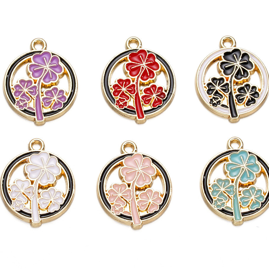 St. kunkka 5-10 ชิ้นจี้โลหะผสมที่มีสีสันหยดน้ํามัน Four-Leaf Clover จี้สําหรับเครื่องประดับ DIY จี้ทํา