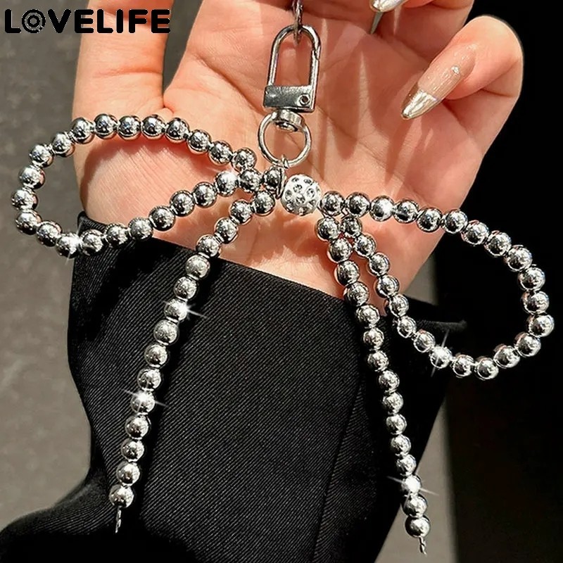 Y2k Pearl Bows Phone Charm-Bowknot Pearl Key Chain-โทรศัพท์เชือกเส้นเล็กสายรัดข้อมือ-กระเป๋าจี้แหวน-กระเป๋าCharm Bowknotจี้-Insผู้หญิงพวงกุญแจอุปกรณ์เสริม