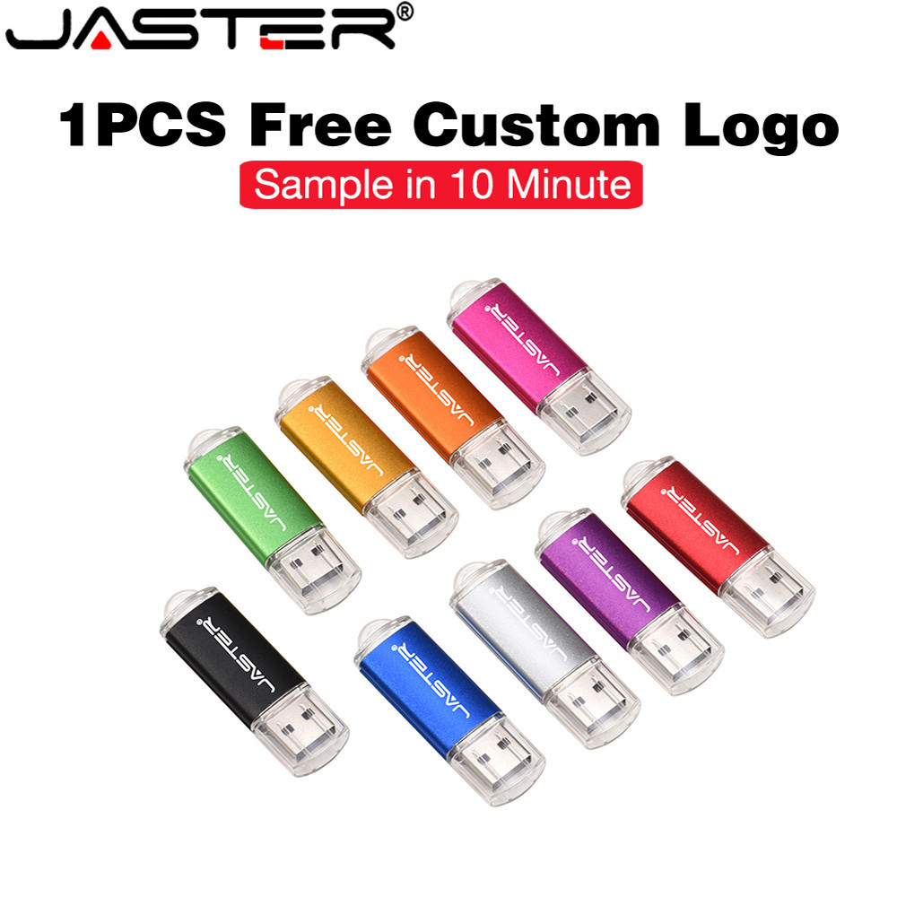 Jaster แฟลชไดรฟ์ USB โลหะ 128mb 256mb 4GB 8GB 16GB ฟรีโลโก้ที่กําหนดเองความเร็วสูงแบบพกพาฟรีพวงกุญแจหน่วยความจําความจุจริง Stick