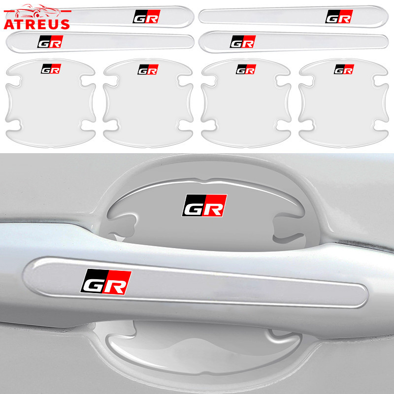 4/8 ชิ้น Toyota GR โปร่งใสประตูรถป้องกันที่มองไม่เห็นรถประตูชามสติกเกอร์ Anti Scratch สติกเกอร์สําหรับ Toyota Raize Calya Avanza Veloz Rush Kijang Innova Yaris Corolla