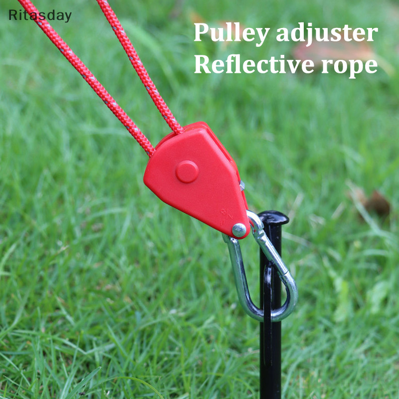 Ritasday กลางแจ้ง Pulley Adjuster ผู้ถือเต็นท์โลหะ Lifg รอกสะท้อนแสงลมเชือกหนา Canopy เชือกร่ม 4 มม.ใหม่