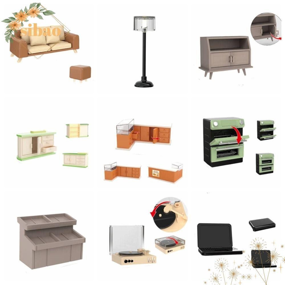 Sibao Dollhouse Miniature อุปกรณ์เฟอร์นิเจอร์,อุปกรณ์ประกอบฉากยิง ABS เฟอร์นิเจอร์ห้องนอนรุ่น,ชุดเฟอร์นิเจอร์จิ๋ว 1/12 อุปกรณ์เสริม สําหรับตกแต่งบ้านตุ๊กตา ห้องนั่งเล่น ห้องนอน
