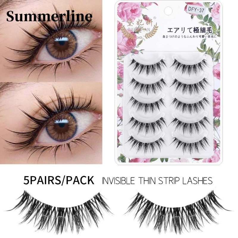 4/5/10 คู่ 3D Mink Natural Eyelash Extension - Long Curling Full Strip Lashes - Clear Band Soft ขนตาปลอม Eye Makeup