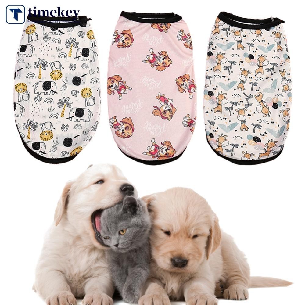 Timekey XS-XXL รูปแบบการ์ตูนเสื้อผ้าสุนัขเสื้อกั๊กแมวเสื้อผ้าสัตว์เลี้ยงสุนัขขนาดเล็กเครื่องแต่งกาย French Bulldog พิมพ์น่ารักฤดูร้อนเสื้อผ้า I1Z9