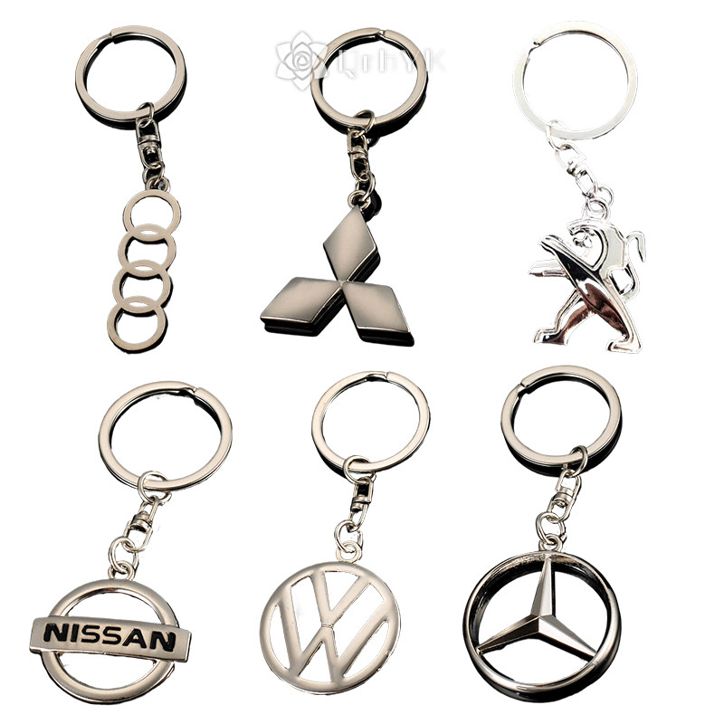 Qrhyk 3D โลหะ/เชือกถักรถ Badge Key Chain ตกแต่งพวงกุญแจแหวนสําหรับ Audi, Mitsubishi, Peugeot, Volkswagen, Mercedes, Nissan ใหม่