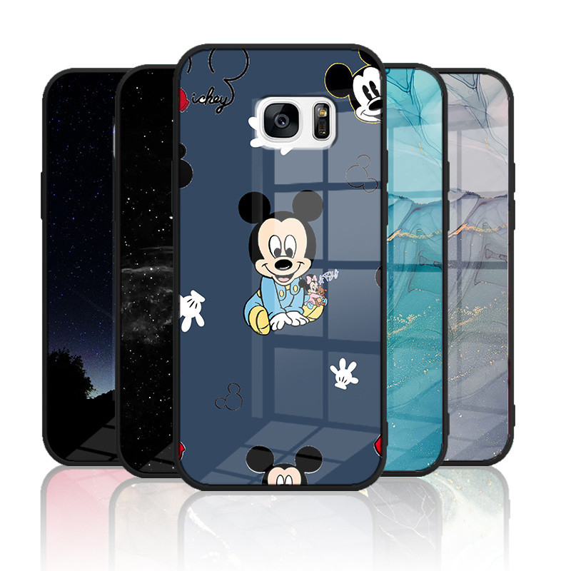 เคสกระจก Samsung galaxy S7 Edge เคสกระจกนิรภัย Hard Back Cover Soft Silicon Edge ราคาถูก Shopee Lazada