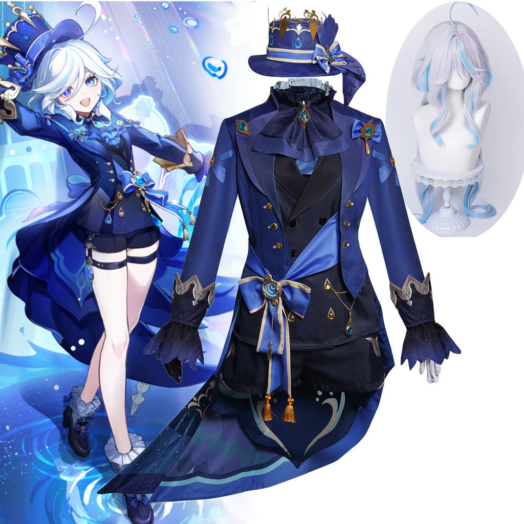 ใหม่ Furina คอสเพลย์เครื่องแต่งกาย Genshin Impact Furina De Fontaine Focalors Cos น้ําพระเจ้าทัวร์เสื้อผ้า