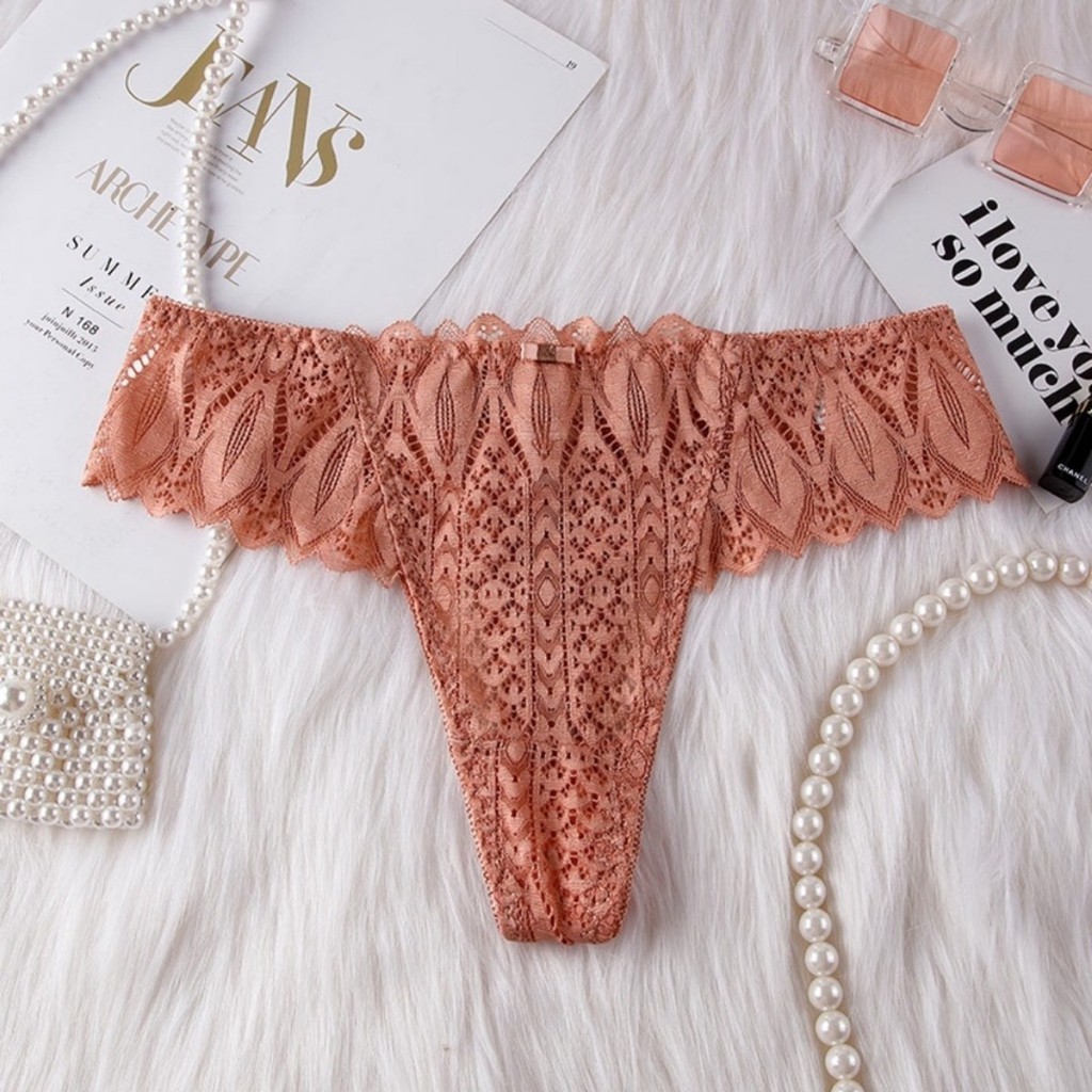 Zxyouping กางเกงชั้นในสตรีเซ็กซี่ลูกไม้ทองต่ําเอว Hollow G String T กลับชุดชั้นใน