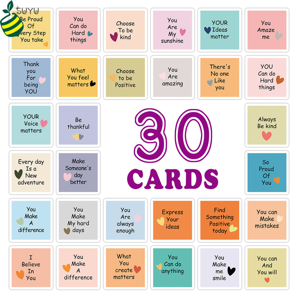 การ์ดโน้ตคําสร้างแรงบันดาลใจ 30 ชิ้น, การ์ดอวยพรสร้างแรงบันดาลใจสําหรับของขวัญงานโรงเรียน, การ์ดธุรกิจน่ารับประทานขนาดเล็กสําหรับนักเรียนครูเด