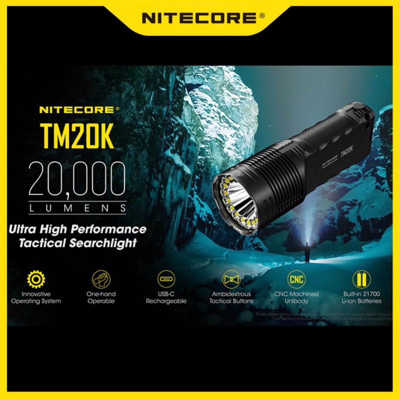 Nitecore TM20K 20000Lumens ไฟฉายแบบชาร์จไฟ USB Utilizes 19 x CREE XP-L2 LEDs ในตัว 9600mAh ไฟฉายแบตเตอรี่