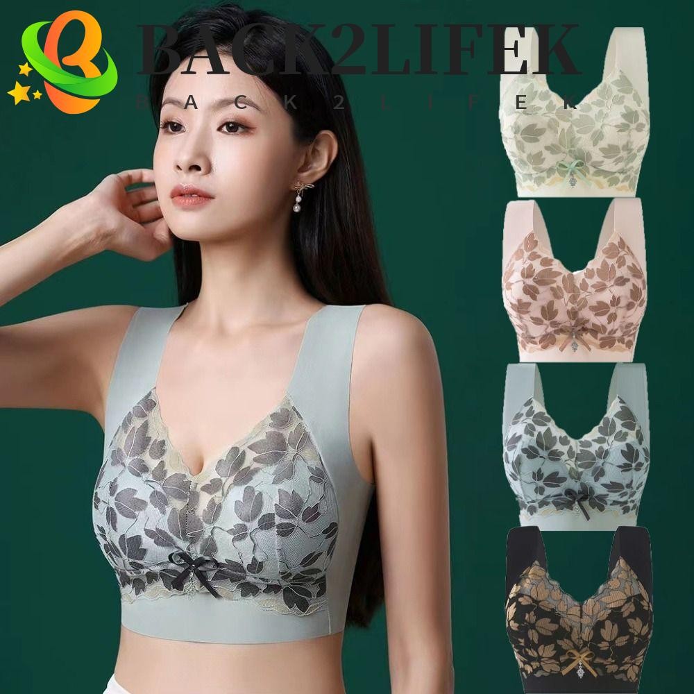 Back2lifek Lace Deep V Bras, Leaf Bowknot Brassiere สําหรับผู้หญิง,เพทายนุ่มรวบรวมหน้าอกกันกระแทก Push Up Bras หญิง