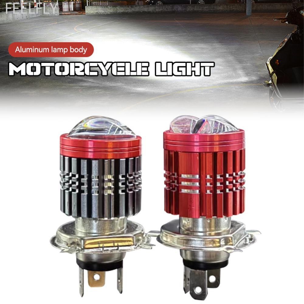 Feelfly 1 PC H4 รถจักรยานยนต์ LED ไฟหน้าสกู๊ตเตอร์อลูมิเนียมมอเตอร์ไซด์ Dual เลนส์หลอดไฟ DRL B7Q5