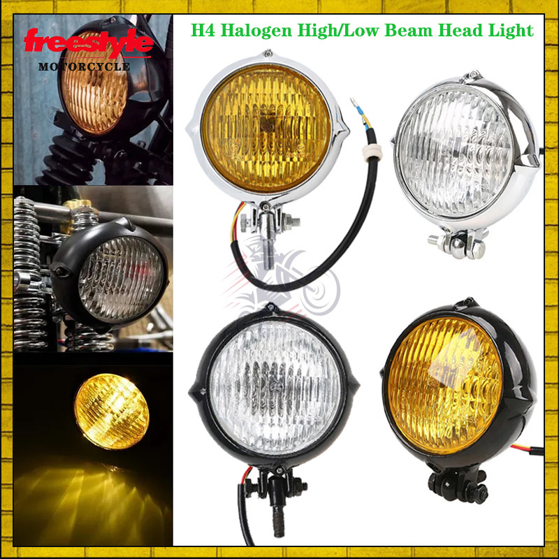 ไฟหน้ารถจักรยานยนต์ไฟหน้า H4 ฮาโลเจนสูง/ต่ํา Head Light สําหรับ Road King Softail Dyna Sportster สไตล์ย้อนยุค