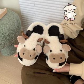 Xixitiao รองเท้าใส่ในบ้าน รองเท้าวัว บ้าน COW slipper นุ่มนิ่ม ผู้ชาย ผู้หญิง รองเท้าเด็ก ลายวัว