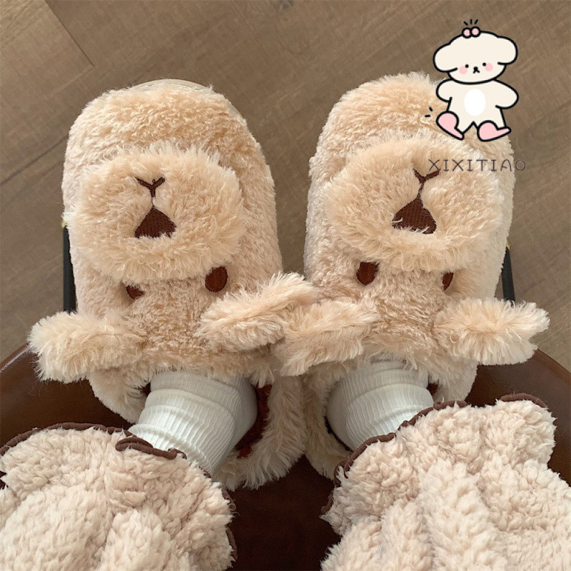 ฉี่ รองเท้าแตะผ้าฝ้ายการ์ตูนน่ารักอบอุ่นหญิงฤดูใบไม้ร่วงฤดูหนาวนักเรียนใช้ในบ้านพื้นนิ่ม
