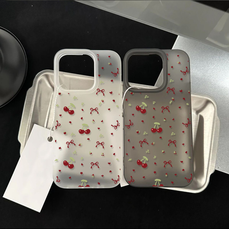 AWIFI เคสโทรศัพท์การ์ตูน Matte น้ำแข็ง เชอร์รี่ ฝาครอบโทรศัพท์นุ่ม iPhone 17 16 15 14 13 12 11 ProMax Xr Xs Max 7 8Plus