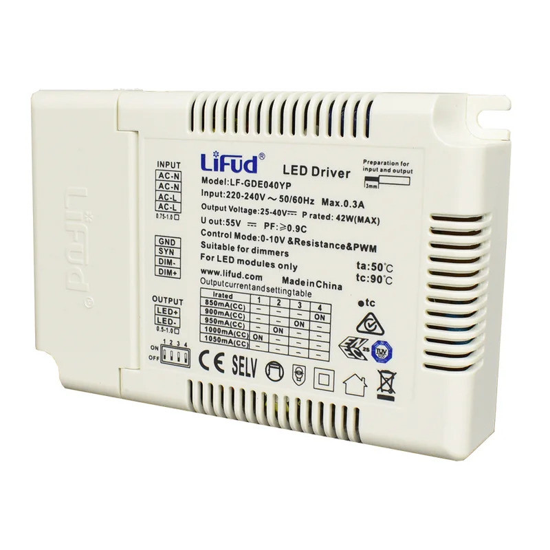 Flicker ฟรี 40W 21W-42W LED Driver 0-10V PWM ความต้านทานหรี่แสงได้ SYNC EU Dimmer แหล่งจ่ายไฟ 1A สํา