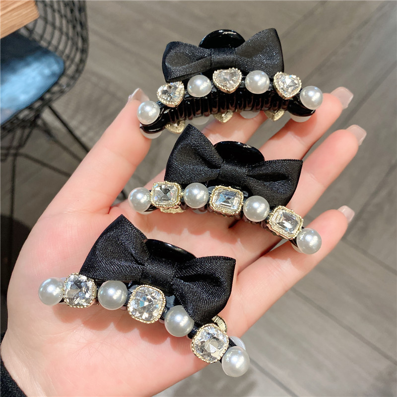 High-end Elegant Bow กิ๊บติดผมหญิงด้านข้าง Bangs คลิปหน้าผาก Hairpin คลิป Influencer Pearl Rhinestone คลิป