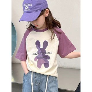 (จัดส่งตลอด 24 ชั่วโมง) KIDS PRINCESS เด็กผ้าฝ้ายสีชนกันแขนสั้นฤดูร้อนใหม่เสื้อยืดเด็กครึ่งแขนด้านบน D16