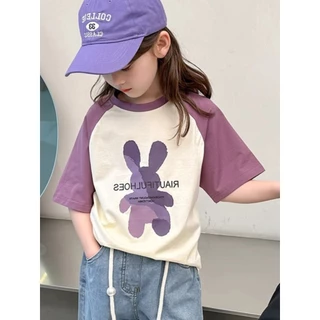 (จัดส่งตลอด 24 ชั่วโมง) KIDS PRINCESS เด็กผ้าฝ้ายสีชนกันแขนสั้นฤดูร้อนใหม่เสื้อยืดเด็กครึ่งแขนด้านบน D16