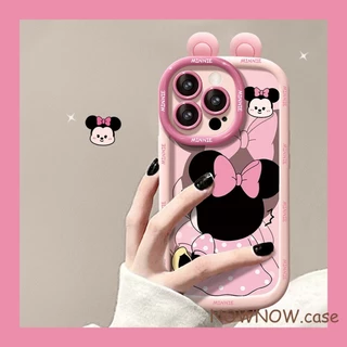 สําหรับ IPhone 16 15 14 13 12 11 Pro Max X XR XS Max 7 8 Plus การ์ตูน Mickey น่ารักคู่ 3D หูเคสโทรศัพท์ปกอ่อน