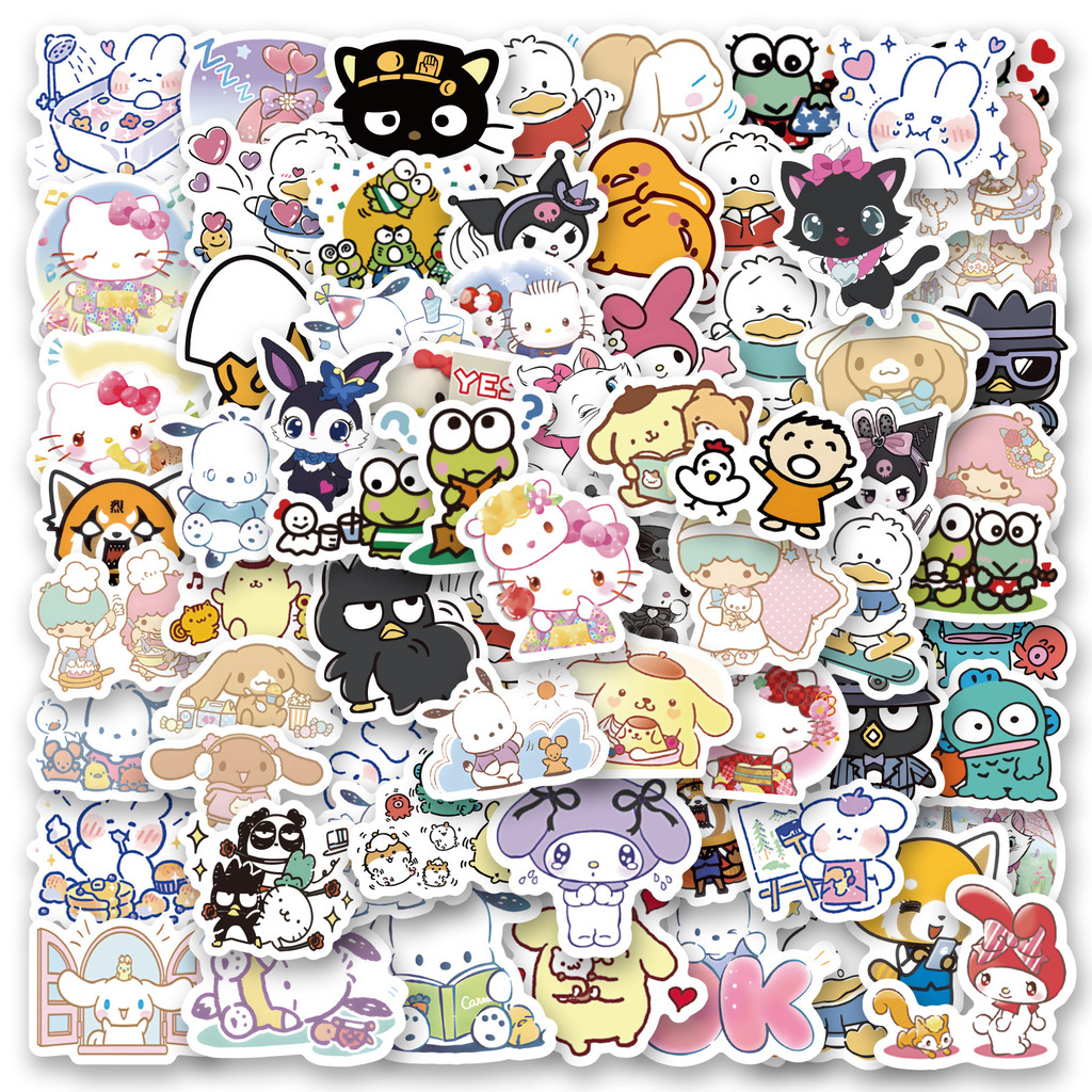 SANRIO สติ๊กเกอร์  100 ชิ้น ซานริโอ สติกเกอร์สร้างสรรค์ 2025 ใหม่ ซานริโอ สติกเกอร์ตกแต่ง ซานริโอ ป้ายคอมพิวเตอร์