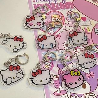 Sanrio Hello Kitty พวงกุญแจอะคริลิคใสสองด้านน่ารักสาวกระเป๋าจี้เครื่องประดับ Ins อุปกรณ์เสริมพวงกุญแจขาตั้งแท็ก