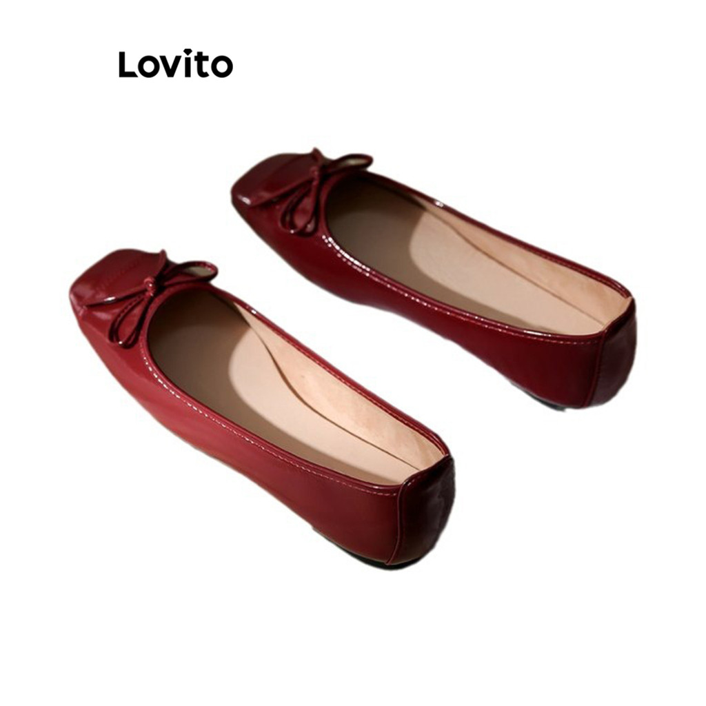 Lovito รองเท้าคัชชูผู้หญิง แต่งโบว์ สีเรียบ สไตล์ลำลอง LFA28040