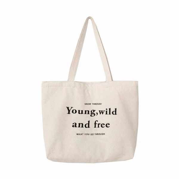 tote bag กระเป๋า tote bag เตรียมใจ สไตล์จดหมายกระเป๋าผ้าใบเรียบง่ายสไตล์เกาหลีสไตล์ขี้เกียจขนาดใหญ่-ความจุกระเป๋าช้อปปิ้งชายนักเรียนหญิง ระดับ ที