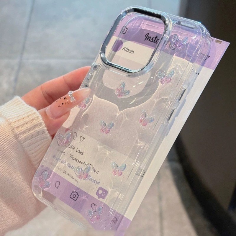 Ins อีพ็อกซี่Gradientผีเสื้อเคสโทรศัพท์สําหรับ for iPhone 17 16 15 14 13 12 Pro Max Plus 11 น่ารักกันกระแทกClearปกหลังShell - รูปที่ 5