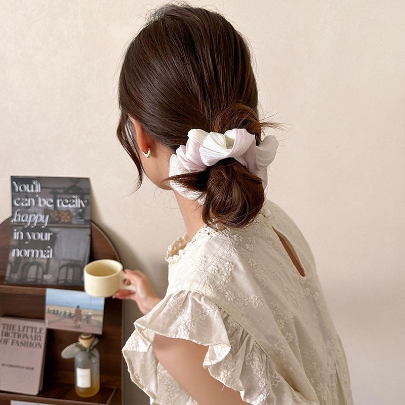 Sweet Gauze Scrunchy Hair Tie หญิงอ่อนโยนอารมณ์สีชมพูสีขาวสี Matching Hair T