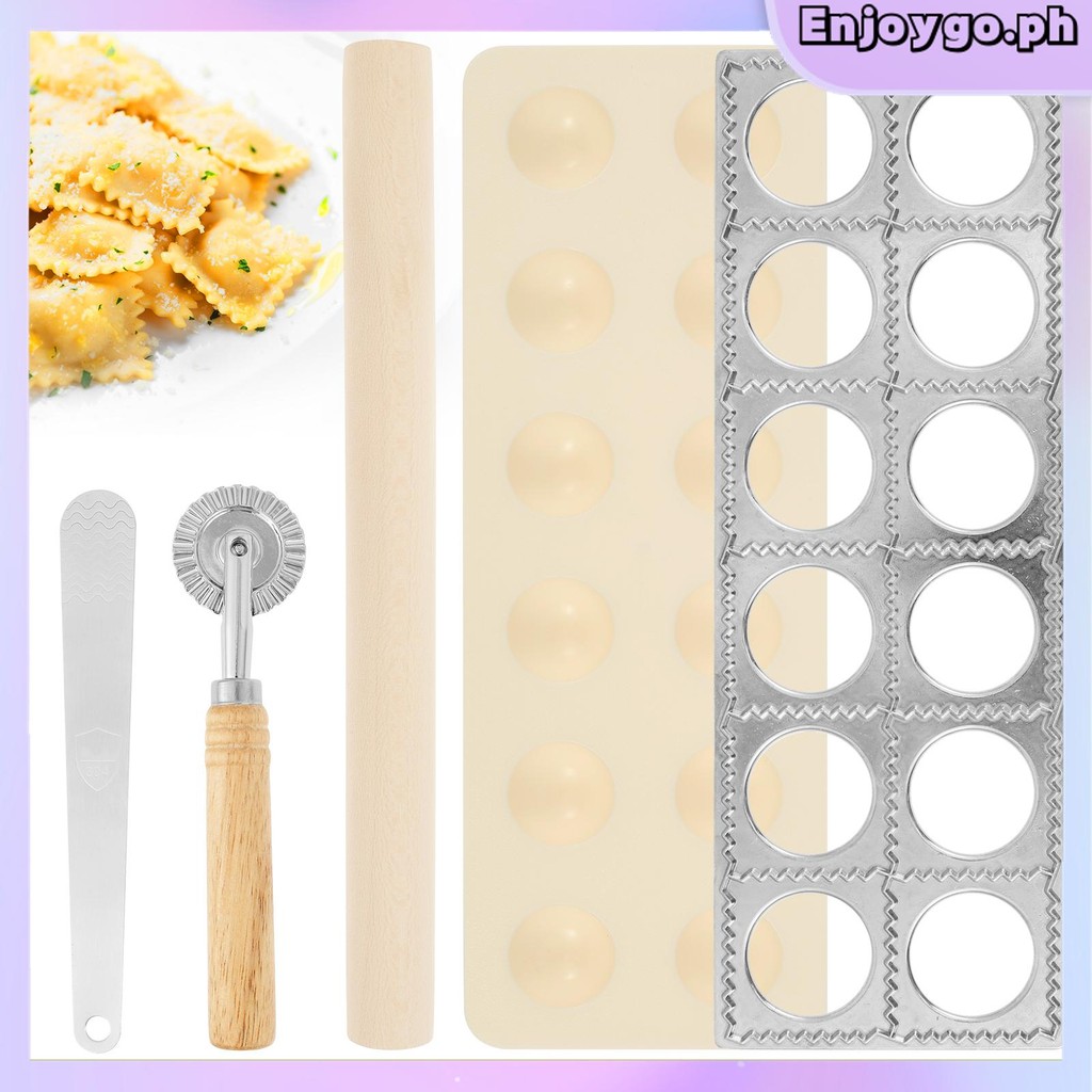 Ravioli ชุดแม่พิมพ์ Multifuncional Ravioli Maker พร้อม Rolling Pin Pastry Cutter ล้อและช้อนบรรจุ SHO