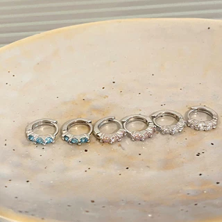 1 คู่ S925 Silver Plated Bling Zircone หู Studs ต่างหูหัวเข็มขัดเครื่องประดับ