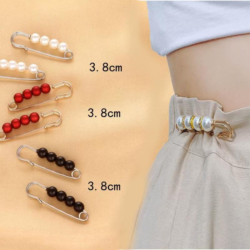 ผู้หญิงแฟชั่น สายรัดเอวปรับได้เข็มกลัดมุกป้องกันแสงสะท้อนลูกปัดสีดํา