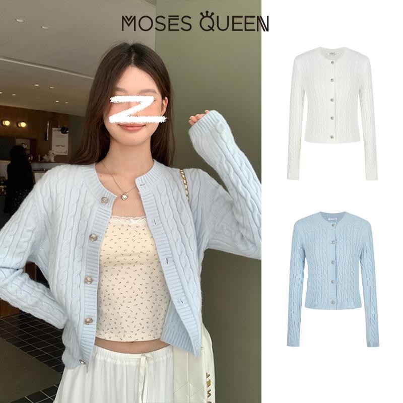 < MOSESQUEEN > เสื้อผ้าสไตล์สเวตเตอร์สั้น แบบกระชับรูปร่างและแบบคลุมหนังสือปักซีก ขายดี สำหรับผู้หญิง #59266