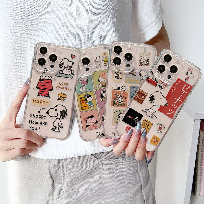ฝาครอบสําหรับ Samsung Galaxy S25Edge S25 S24 Ultra S23 S22 S21 S20 Plus FE หมายเหตุ 20Ultra 10Plus กรณีถุงลมนิรภัยตลก Snoopy การ์ตูน Anti-Fall น่ารัก Clear Soft