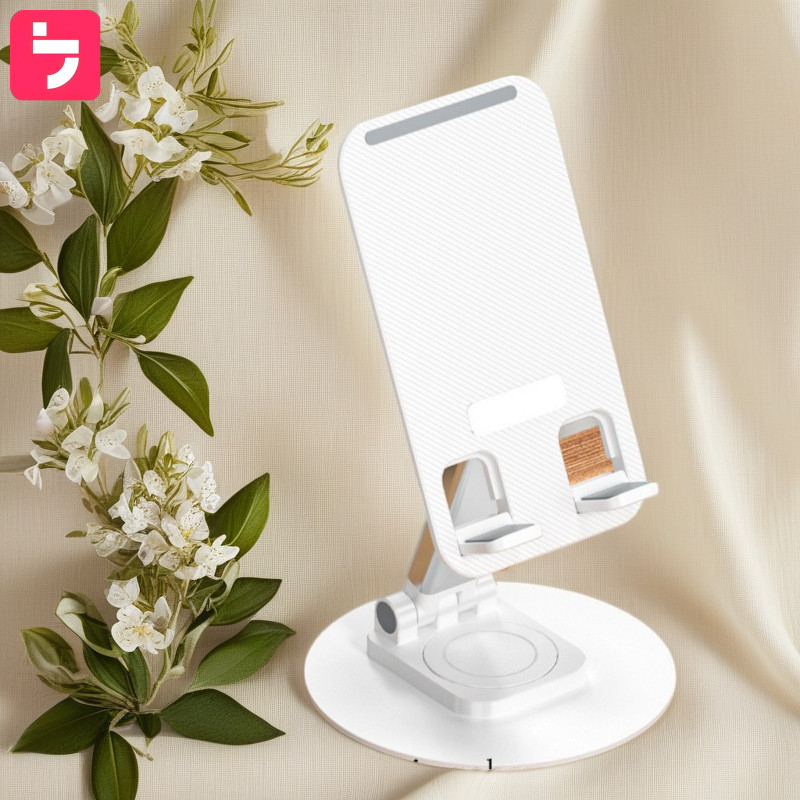 ขาตั้งสตรีมมิ่งสดแบบขี้เกียจ 360 ° ขาตั้งโทรศัพท์และแท็บเล็ตแบบพับได้ หมุนได้ ยืดหดได้ โลหะ น้ำหนัก - รูปที่ 2