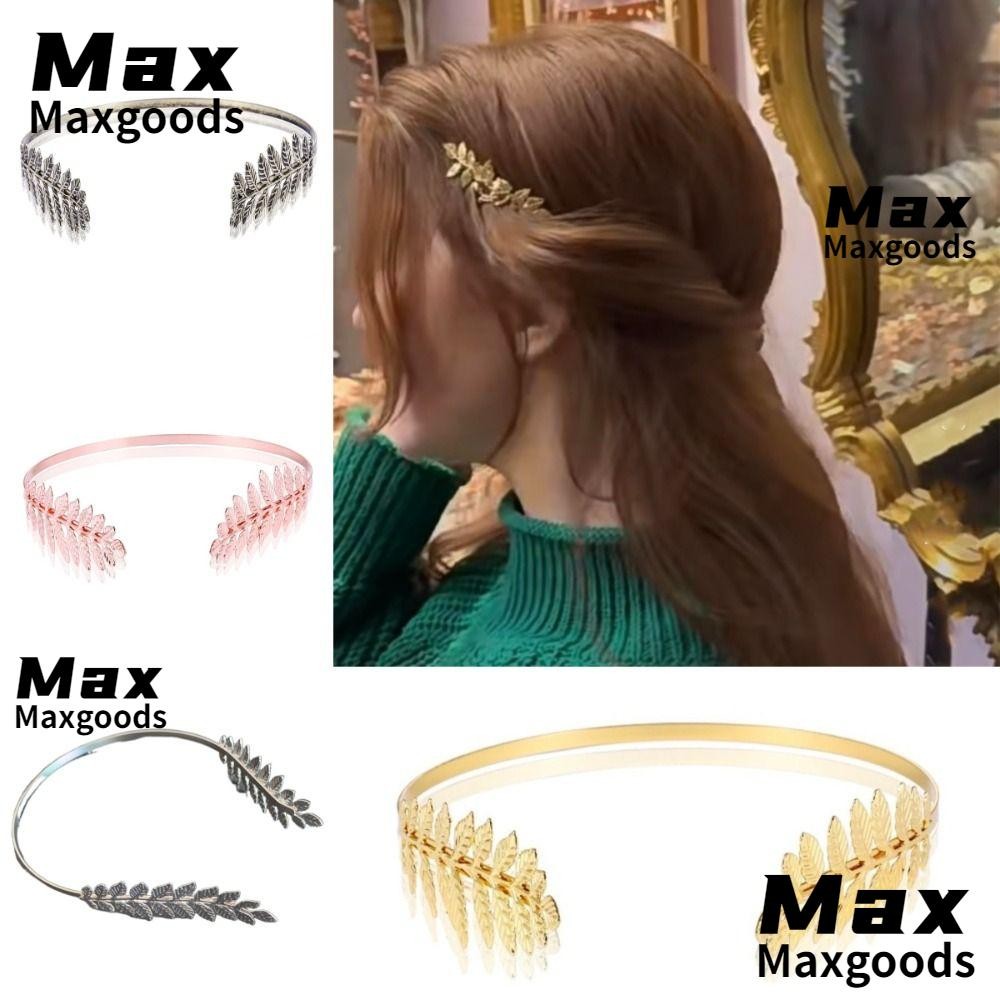 หูฟังแต่งงาน MAXG, เครื่องประดับผมวินเทจ ที่คาดผมโลหะใบไม้ที่สวมใส่ด้านหลัง, แฟชั่นใบมะกอกมงกุฎเจ้าสาวสําหรับผู้หญิง