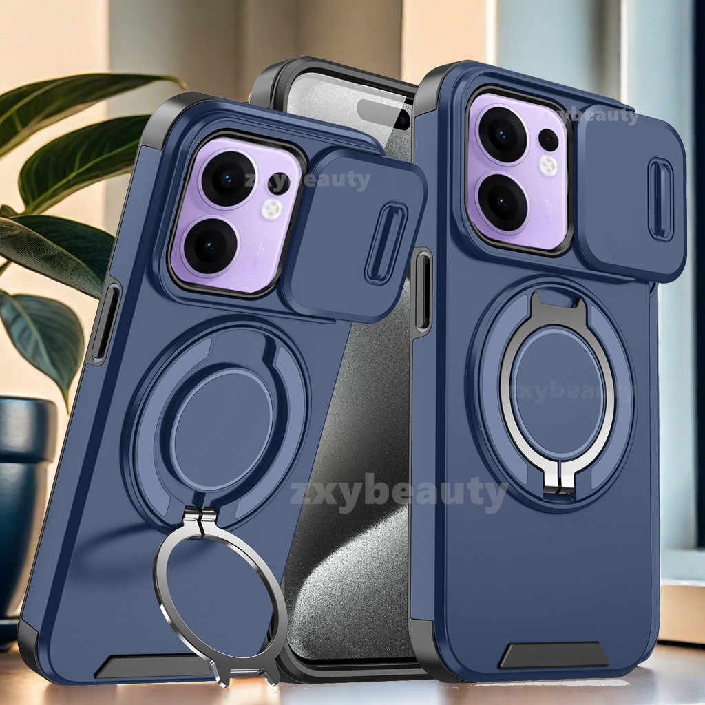 สําหรับ OPPO Reno 13 Pro 13F 5G 2025 กรณีเกราะกันกระแทกสไลด์ปลอกแม่เหล็กสําหรับ Reno13 13Pro Reno13F Reno13Pro แหวนขาตั้งโทรศัพท์ฝาหลัง
