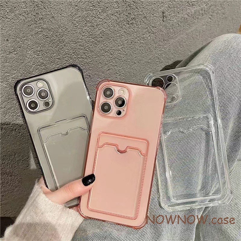 เคสโทรศัพท์มือถือแบบนิ่ม TPU ใส กันกระแทก พร้อมช่องใส่บัตร สีโปร่งใส สร้างสรรค์ สําหรับ iPhone 15 14 13 12 11 Pro MAX X XS XR XS MAX 7 8 Plus