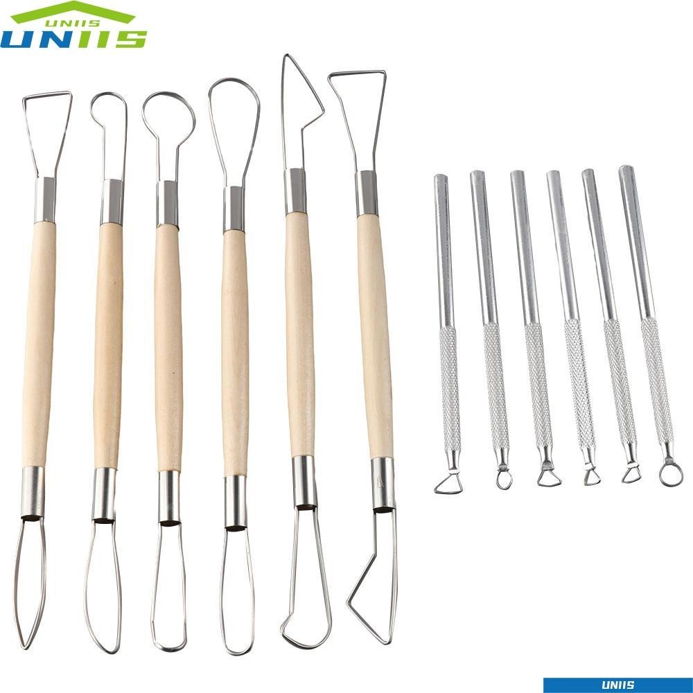 Uniis ชุดเครื่องมือแกะสลักไม้ ดินเผาเครื่องปั้นดินเผา เซรามิก สเตนเลส DIY 12 ชิ้น