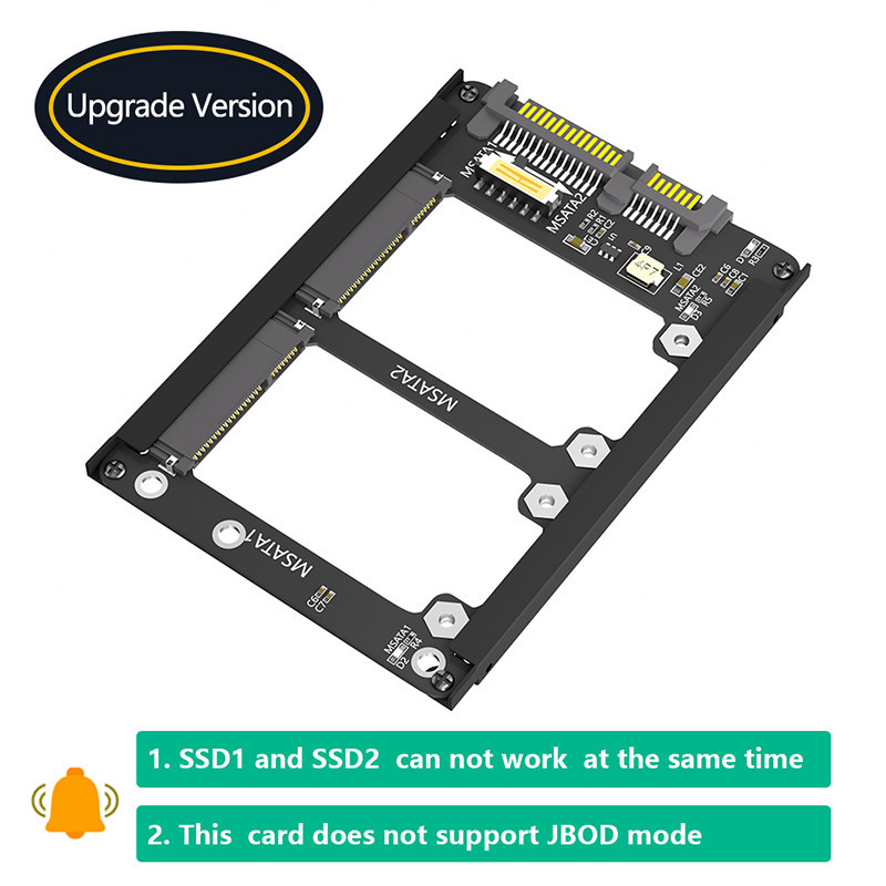 เคสโลหะ Dual mSATA SSD ถึง 2.5 "SATA3.0 6Gbps การ์ดอะแดปเตอร์พร้อมซ็อกเก็ต mSATA to SATA อะแดปเตอร์ 