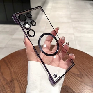 SAMSUNG เคสโทรศัพท์แม่เหล็กใสไร้กรอบสําหรับSamsung S26 S25 S24 S23 S22 Ultra Electroplatedปกแข็งโปร่งใส